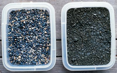 two containers of rock