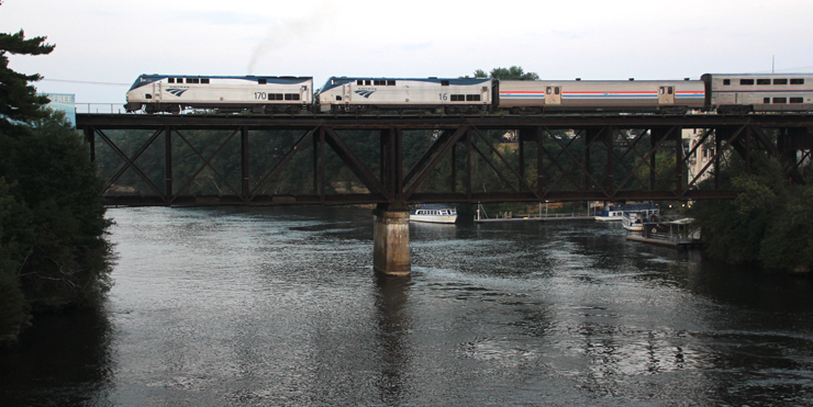 Passenger train on bridge