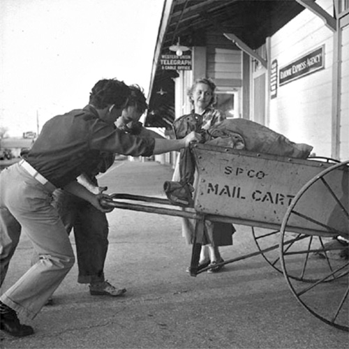 Rosie and a mail cart