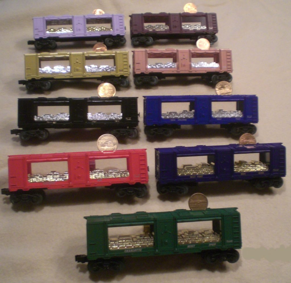 collection of coin boxcars