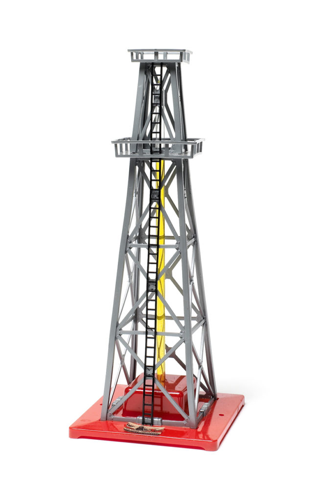 silver and red oil gusher
