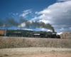 Big boy passing by with smoke coming out of its chimney