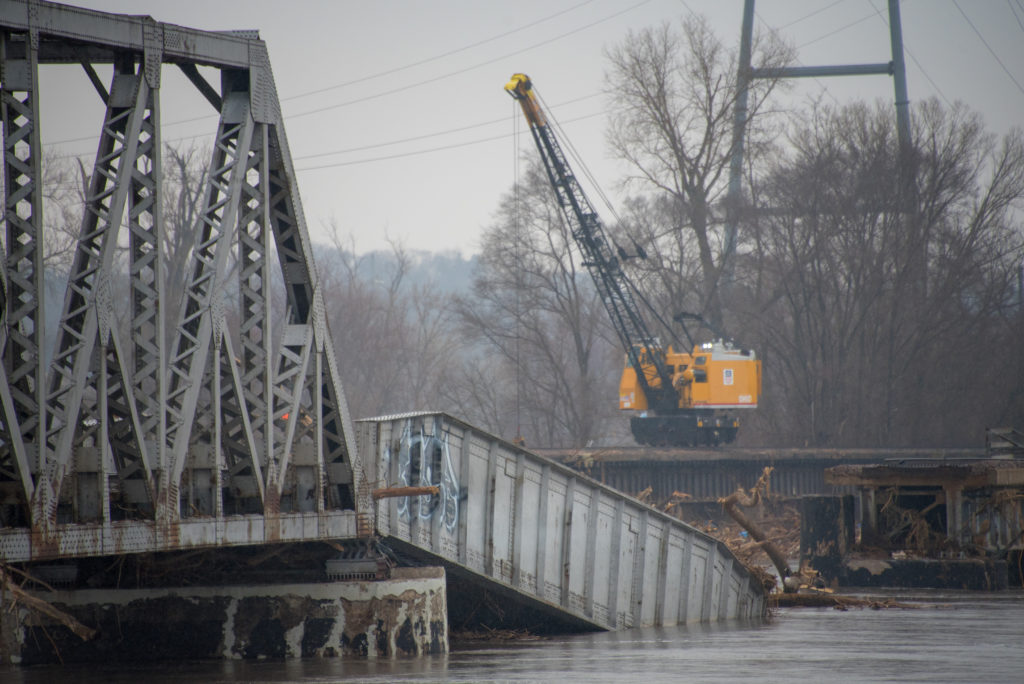 Flooding of the Platte River south of Omaha Nebraska has destroyed spans of the BNSF Omaha Subdivision