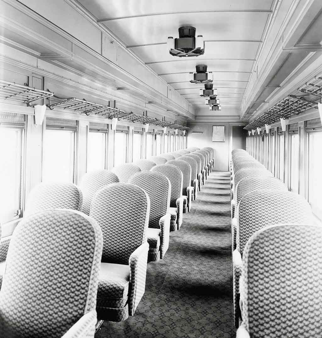 the interior of a coach car