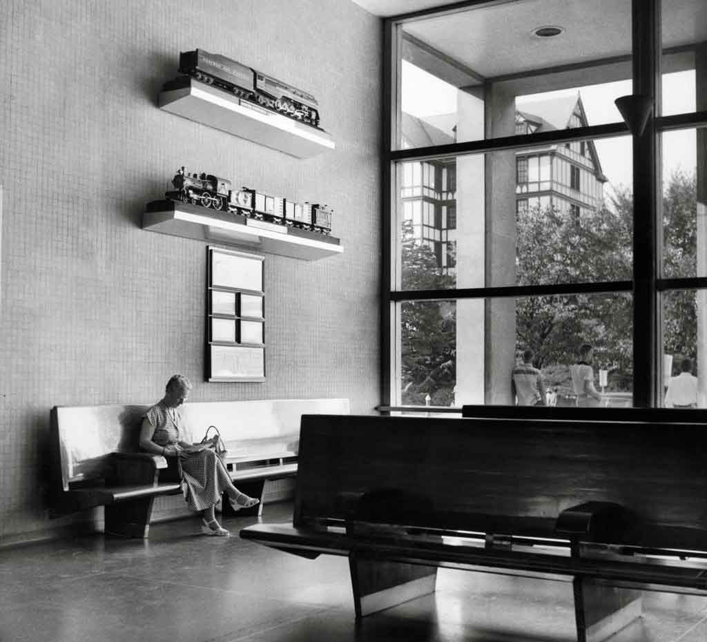 a waiting room at a train depot