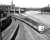 a passenger train leaving a train station