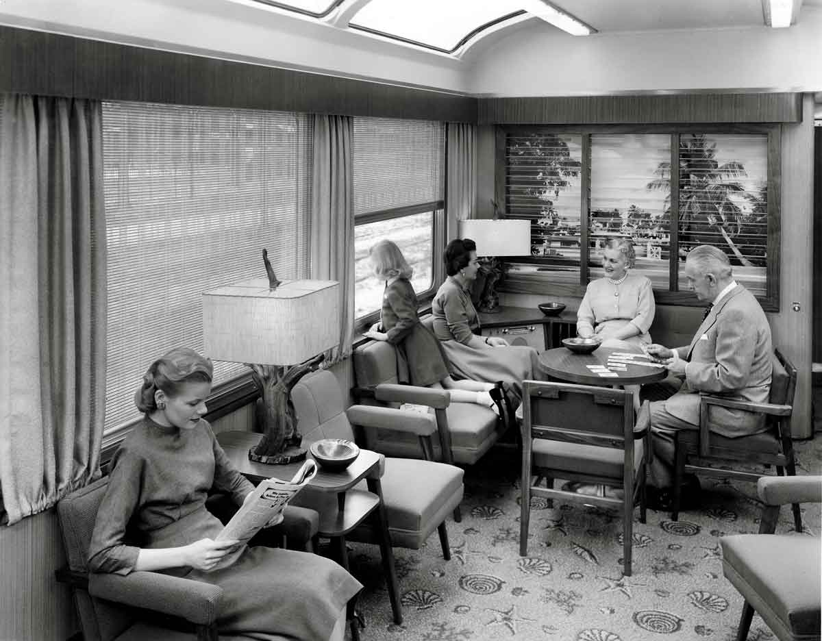 Interior of a passenger car. Black & White photo.
