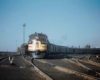 a diesel train in a rail yard