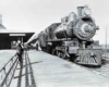 A man leaning against a fence next to a train