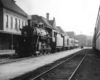 A train parked outside a station