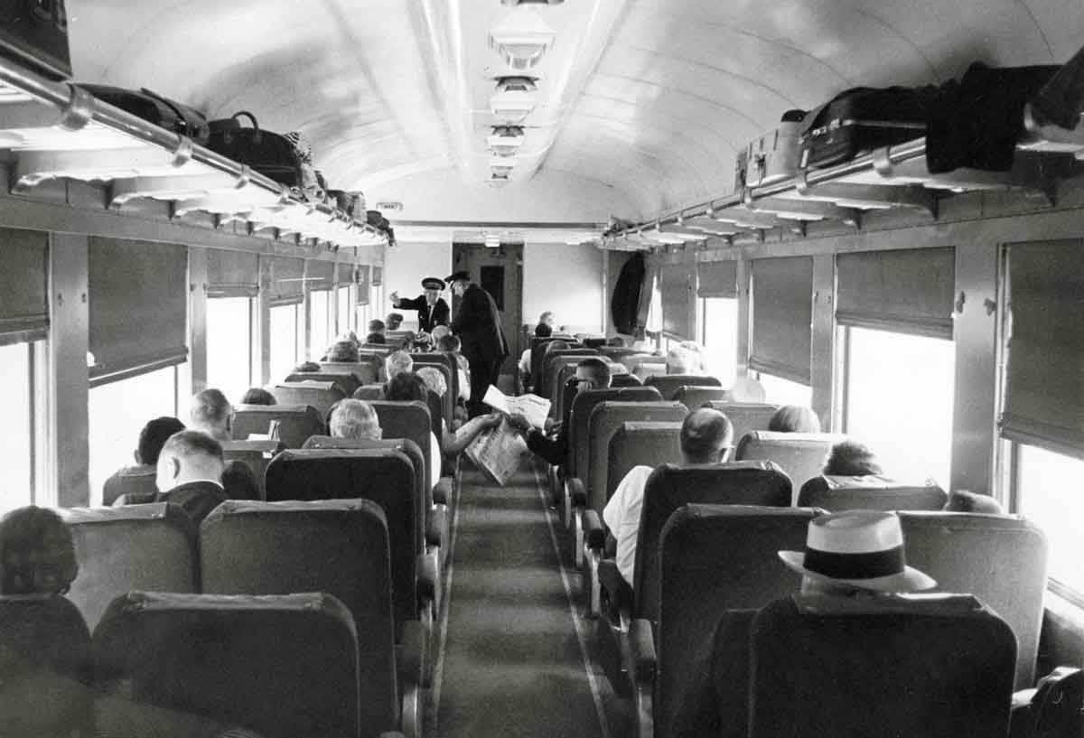 the interior of a coach car