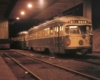 Illinois Terminal PCC cars at St. Louis terminal in the dark.