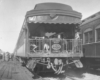 A black and white photo of the back of an observatino car