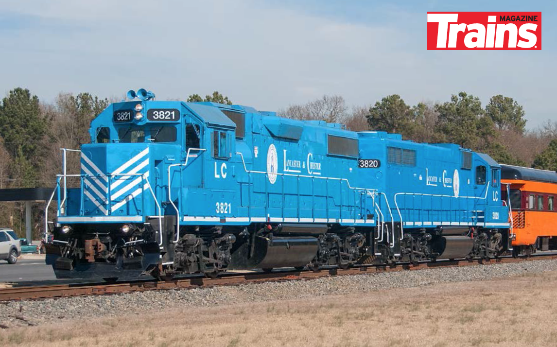 Lancaster & Chester GP38-2 type locomotives hauling a passenger train special.