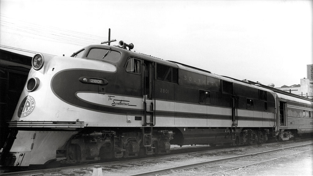 A closeup shot of a diesel passenger train