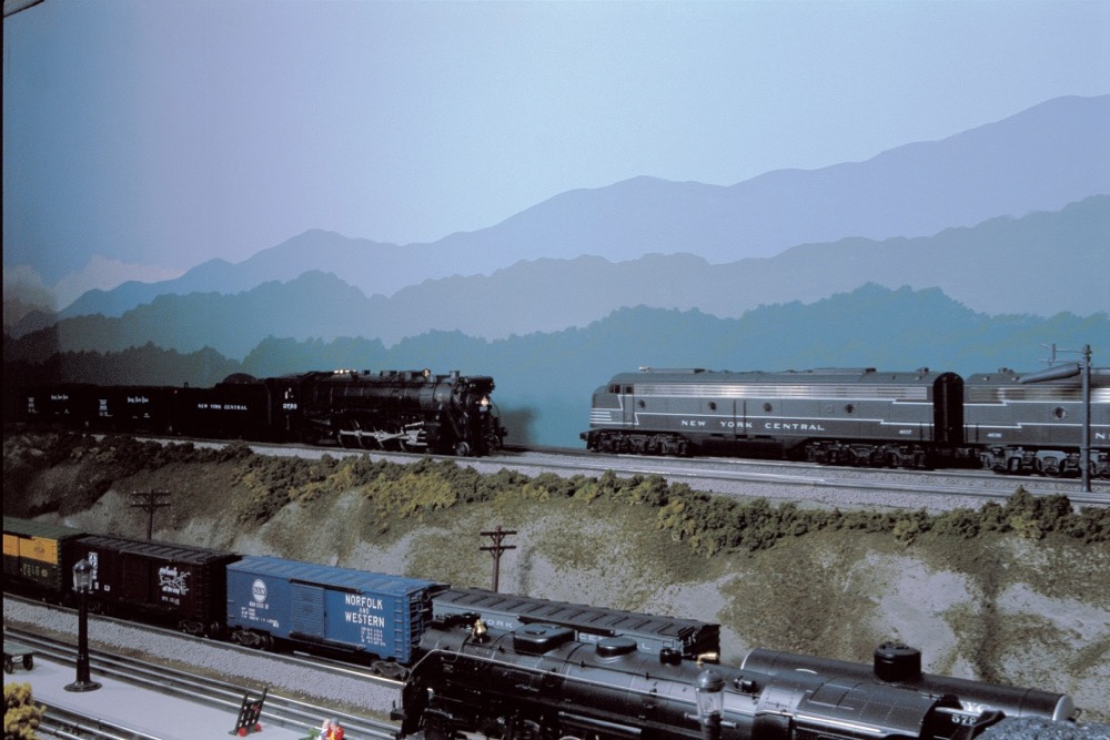 Simple mountain backdrop painting for your toy train layout