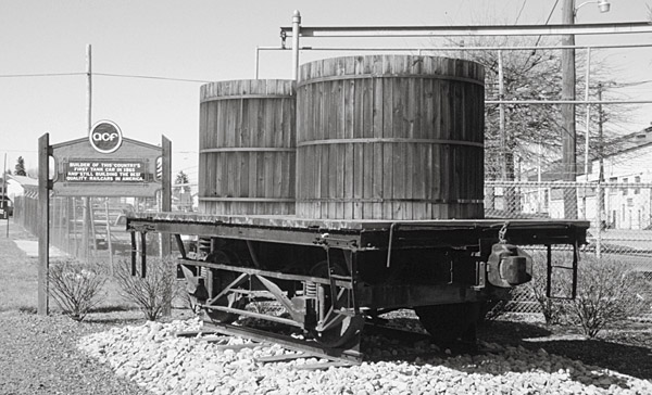 The first tank car. This replica of a Densmore-type tank car is on display at the ACF Industries plant in Milton, Pa.
