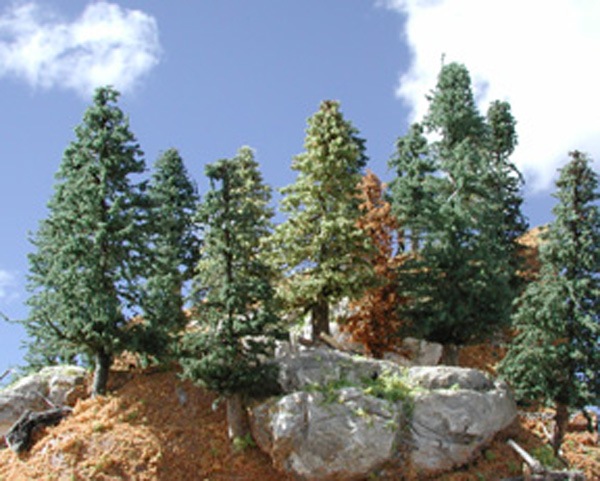 Pine trees with real wood trunks