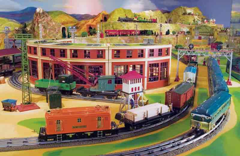 colorful scene on model train layout