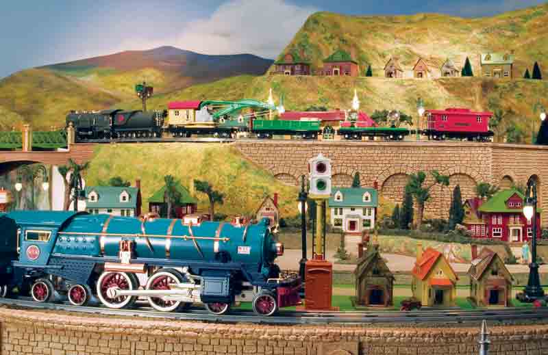 blue model locomotive on layout