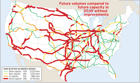 Railroad bottlenecks in 2035 map image