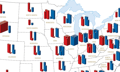 Railroad tonnage by state in 2004 map image