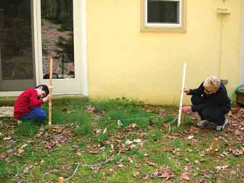 two people in backyard