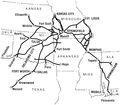 St. Louis-San Francisco Railway Frisco system map