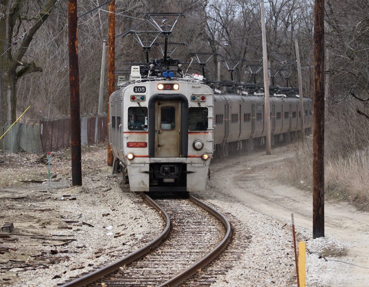 South Shore commuter train on S curve