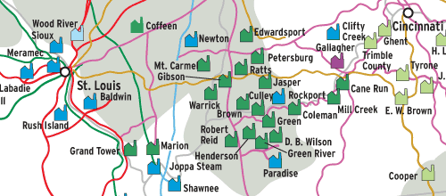 Map of southeastern power plants