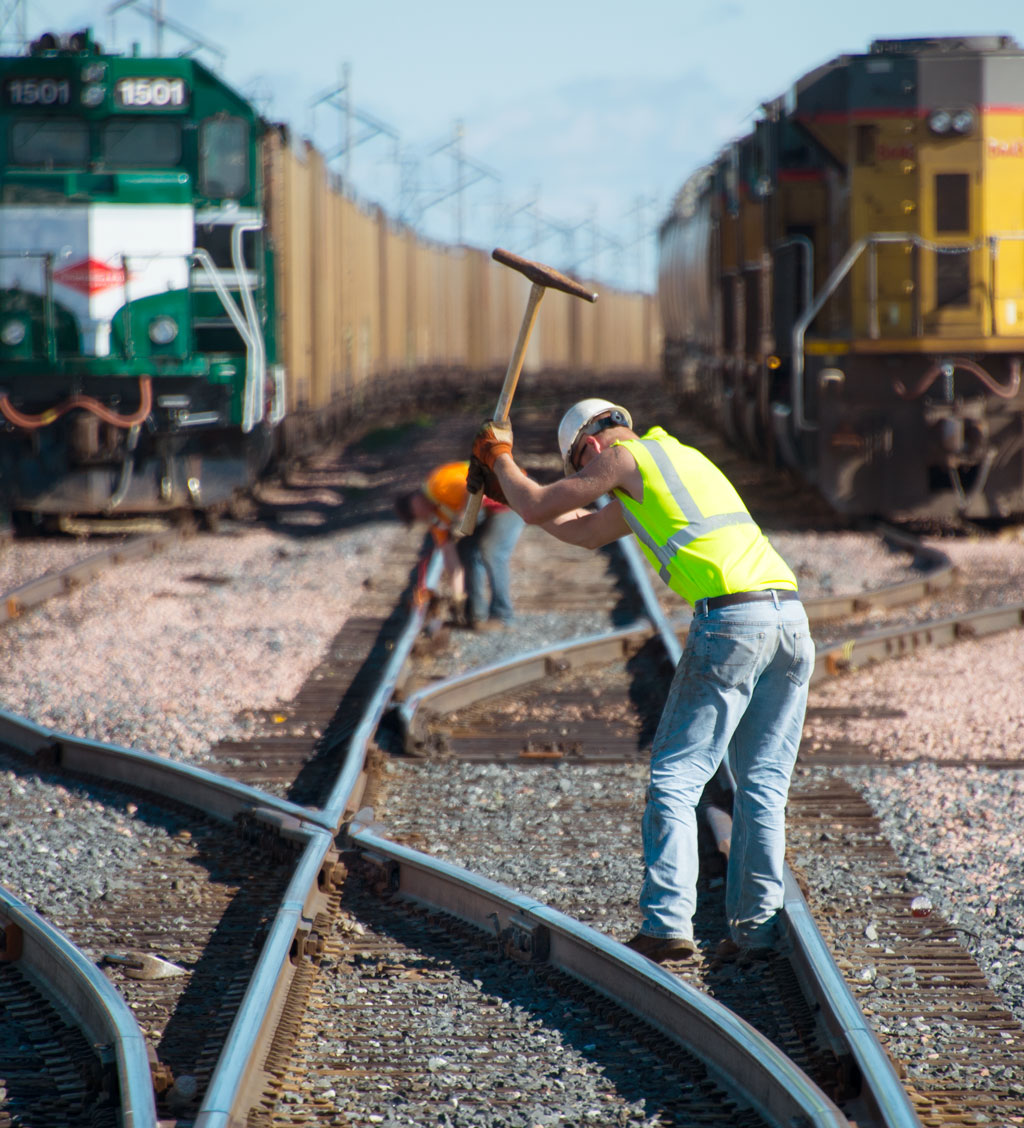 Track worker hammers spikes Steve Smedley