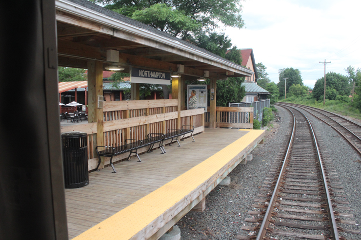 Small station platform as seen from train