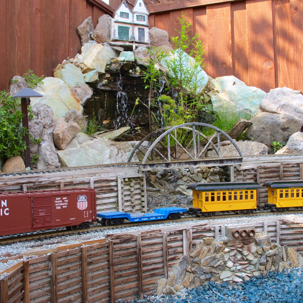 corner of garden railway with train