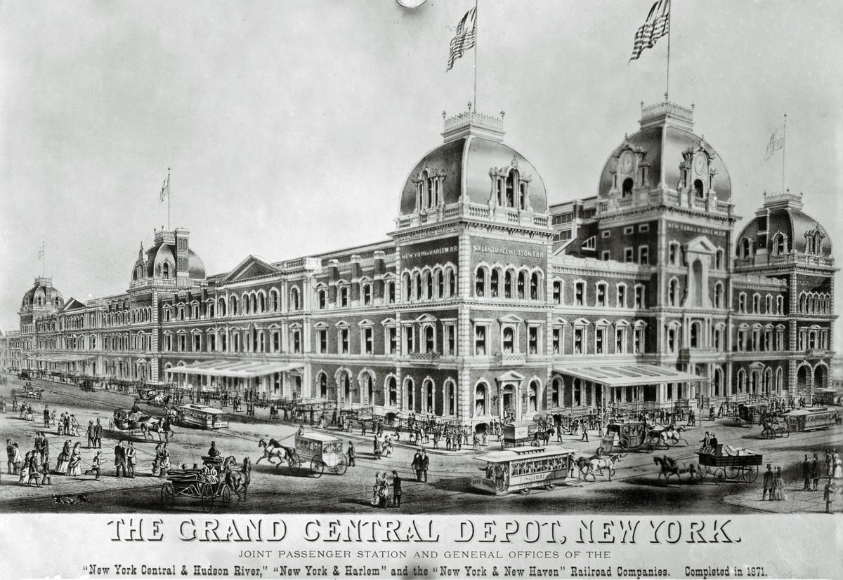 An illustration of the outside of grand central station