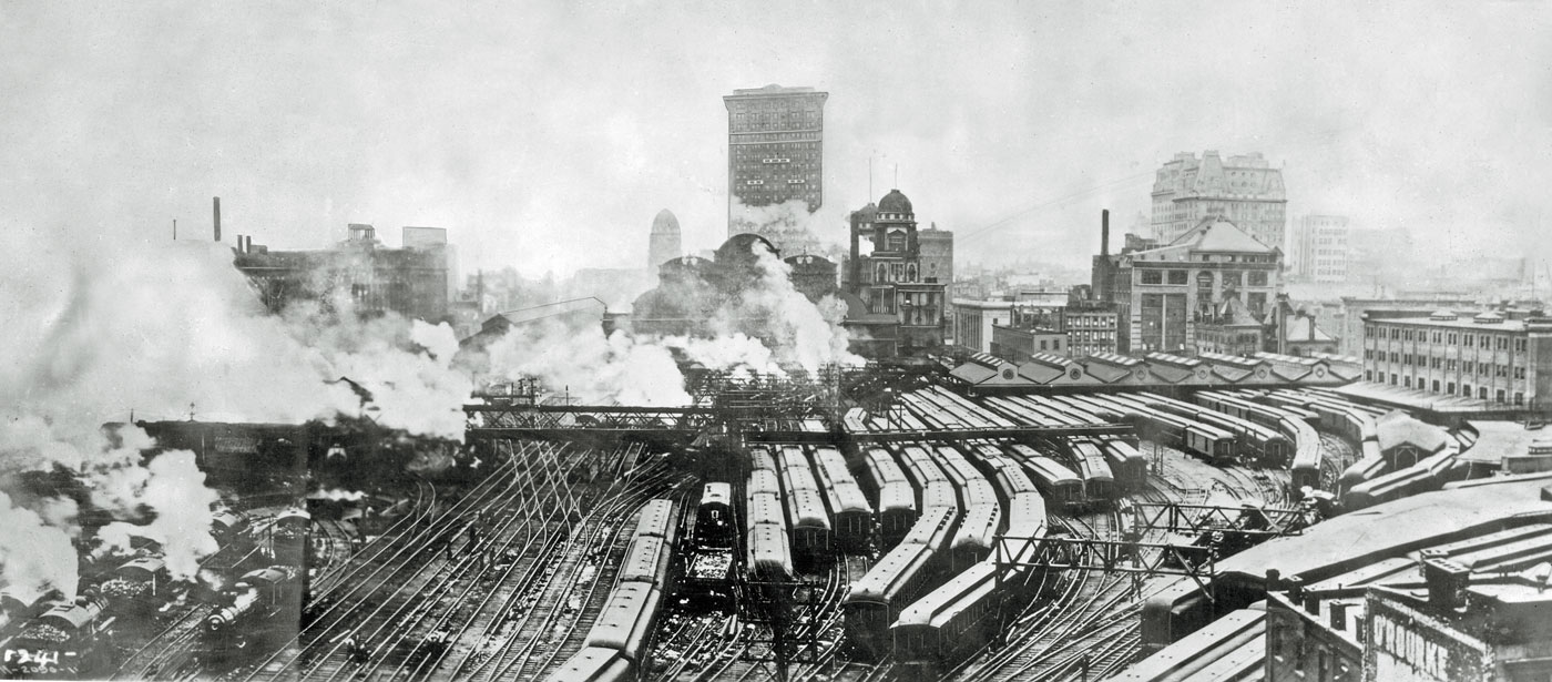 An overhead shot of the rail yard at grand central station