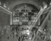 An overhead shot of people walking inside grand central station