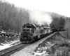 A black and white photo of Clinchfield GP38 coming down the tracks