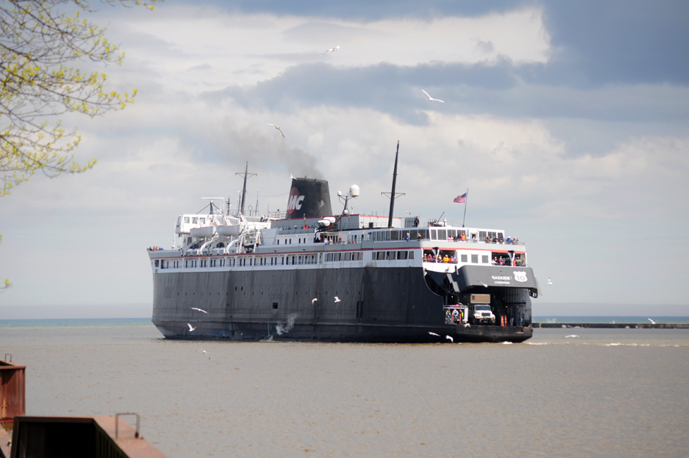 A real railroad car ferry still plies Lake Michigan's water between Wisconsin and Michigan.