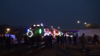 2017 Canadian Pacific holiday train lit up at night..