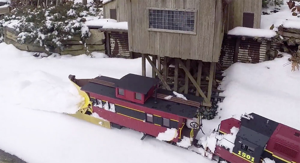 Plowing snow on the garden railroad