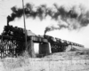 Steam locomotives on combination girder bridge and trestle