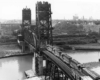 Two trains on double track lift bridge