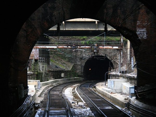 View of Baltimore's B&P Tunnel from onboard a train