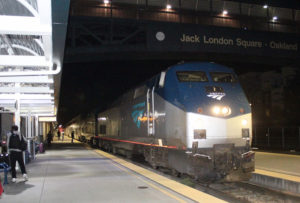 Amtrak train at Jack London Square Station