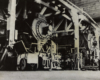 Two Toronto, Hamilton & Buffalo steam locomotives inside roundhouse