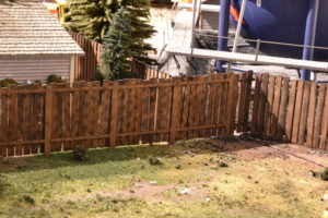 O scale wood fence kit by TW Trainworx, completed fence