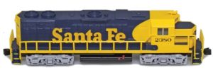 Yellow and blue Santa Fe train