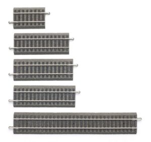 Pieces of straight track with roadbed
