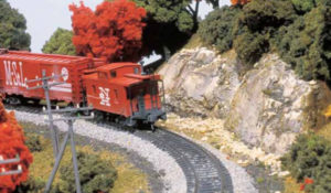 End of model train rounding a curve