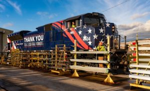 Train with flag decorations